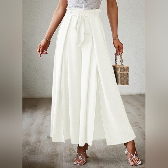 NEW Marc New York High Rise White Wide Slit Leg Tie Waist Ankle Pants Size XL - Picture 1 of 10